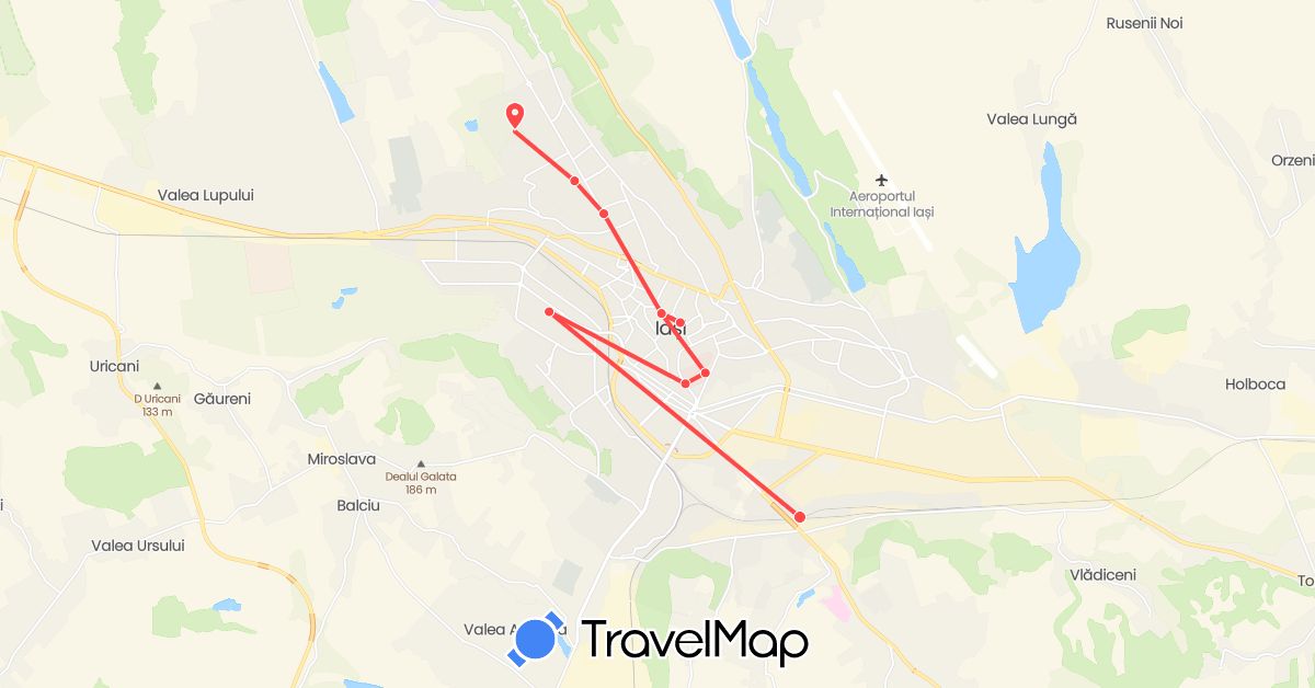 TravelMap itinerary: hiking in Romania (Europe)